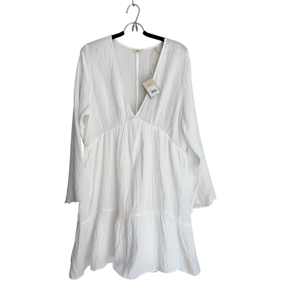 NWT Faherty Oceana Dress Womens L White Cotton Gauze Organic Midi WDS2562
